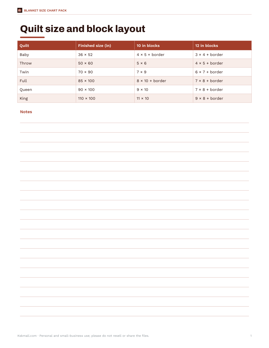 Preview of the first page of Quilt layout (PDF)